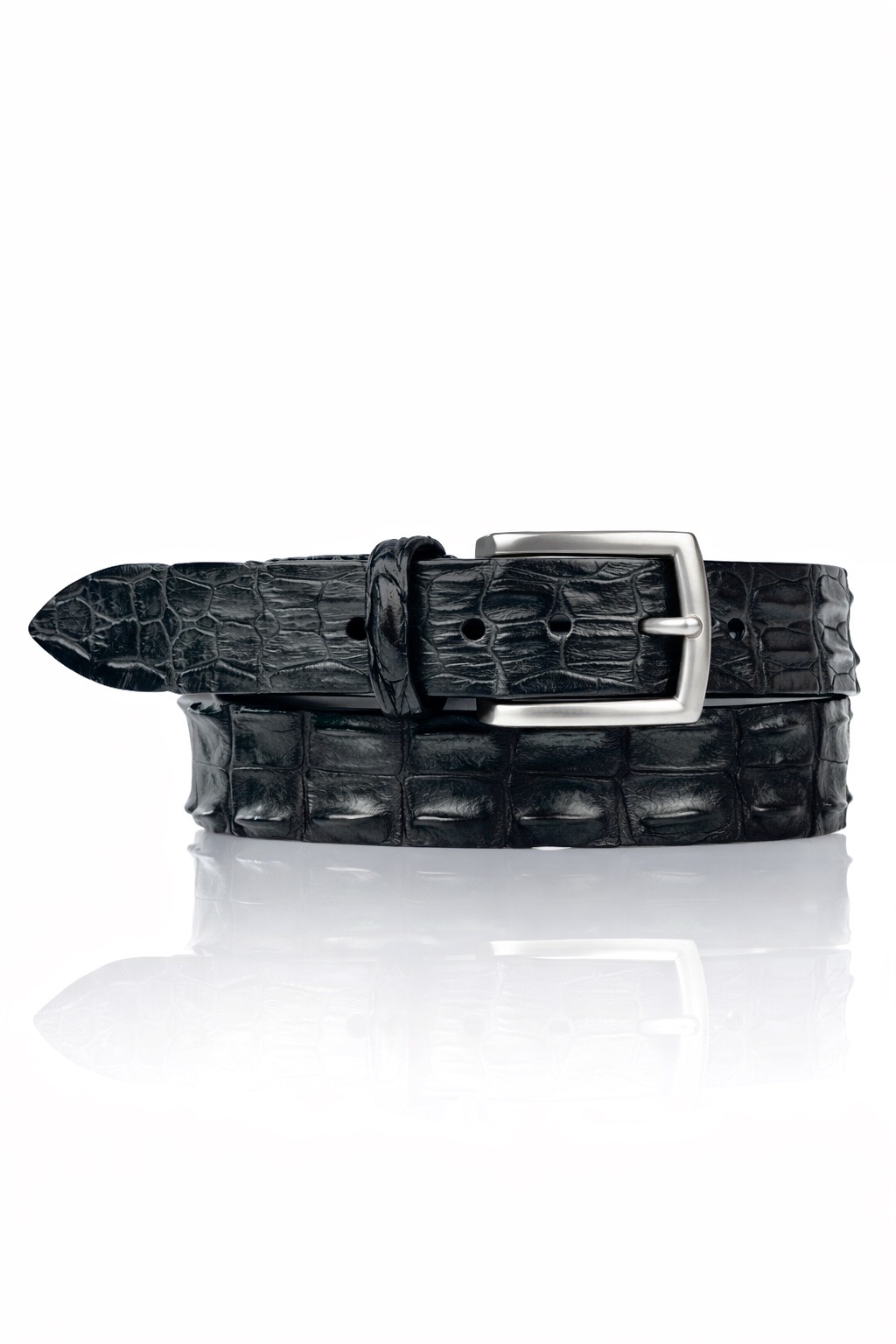 Croco leather belt, black