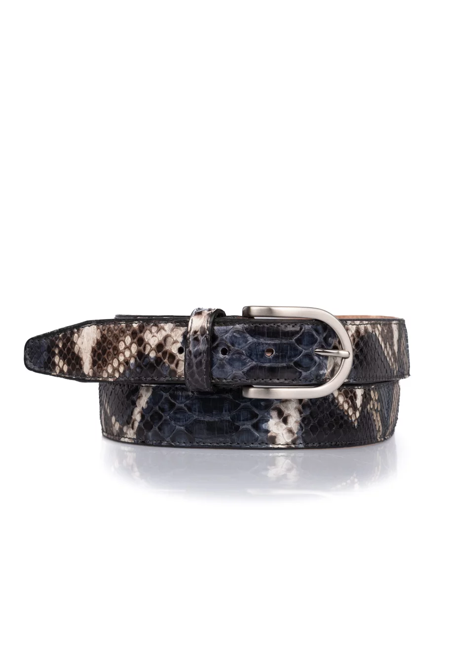 Python leather ladies belt, jeans blue, natural
