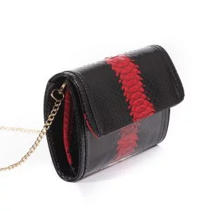 Python leather bag, clutch, black, red