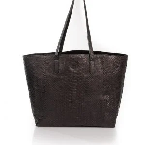 Alternative view of Python leather bag, shopper bag, black