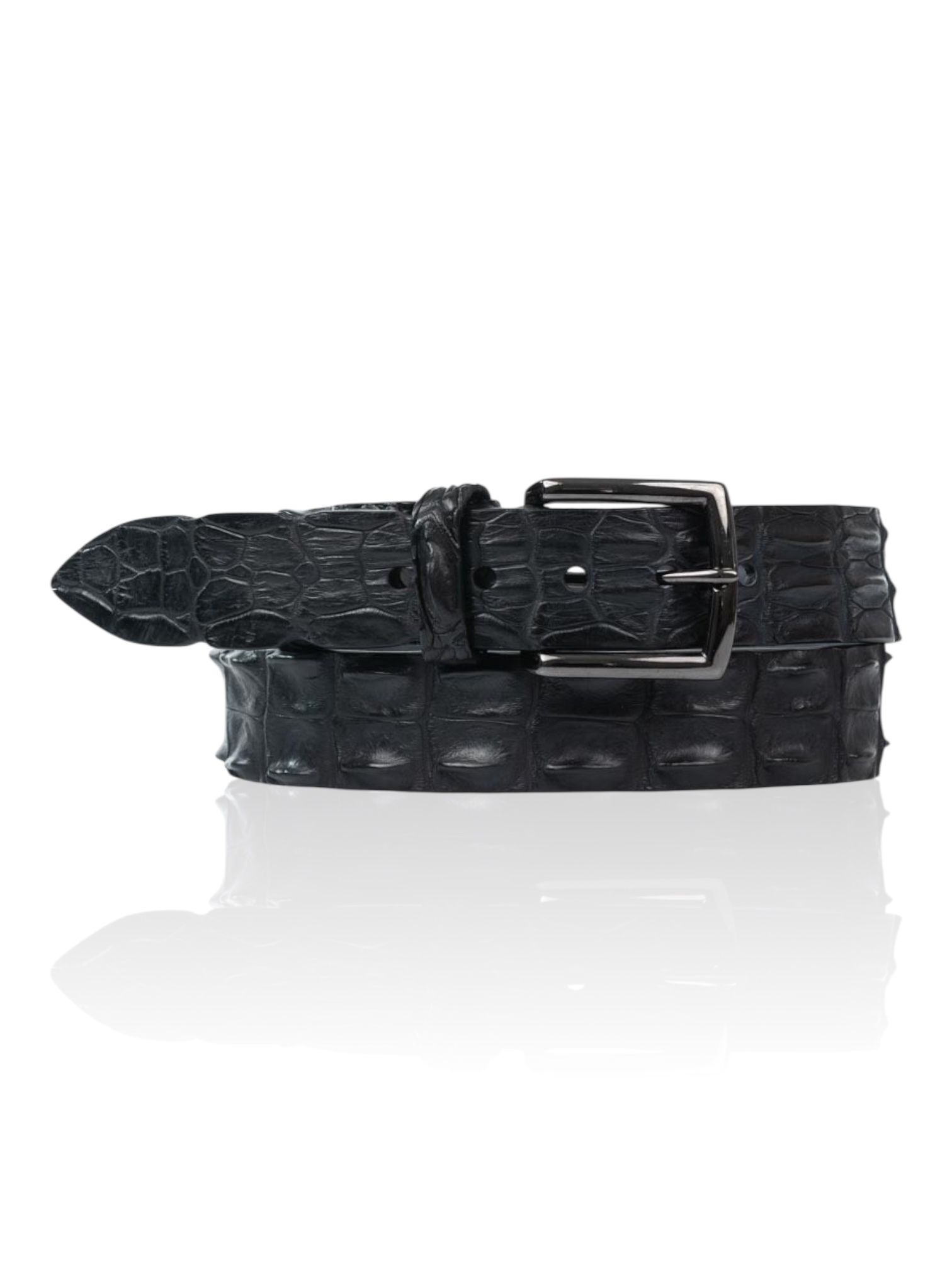 Exclusieve Riccamente Zwarte Croco leren riem, Gunmetal Black buckle, Black Edition