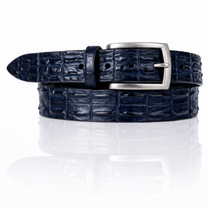 Exclusieve Ambachtelijke Riccamente Croco leren riem, Zilveren gesp, Napoli Donkerblauw