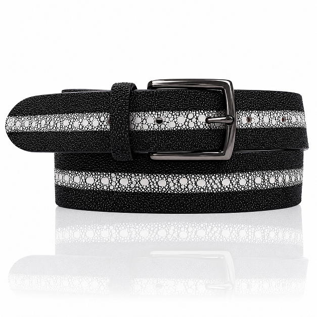 Exclusieve Stingray leren riem, Gunmetal Gesp, Riccamente Special Edition Zwart