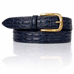 Exclusieve Ambachtelijke Riccamente Croco leren riem, Gouden gesp, Napoli Donkerblauw