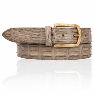 Luxe Riccamente Krokodillen leren riem, Gouden Gesp, Cappuccino taupe