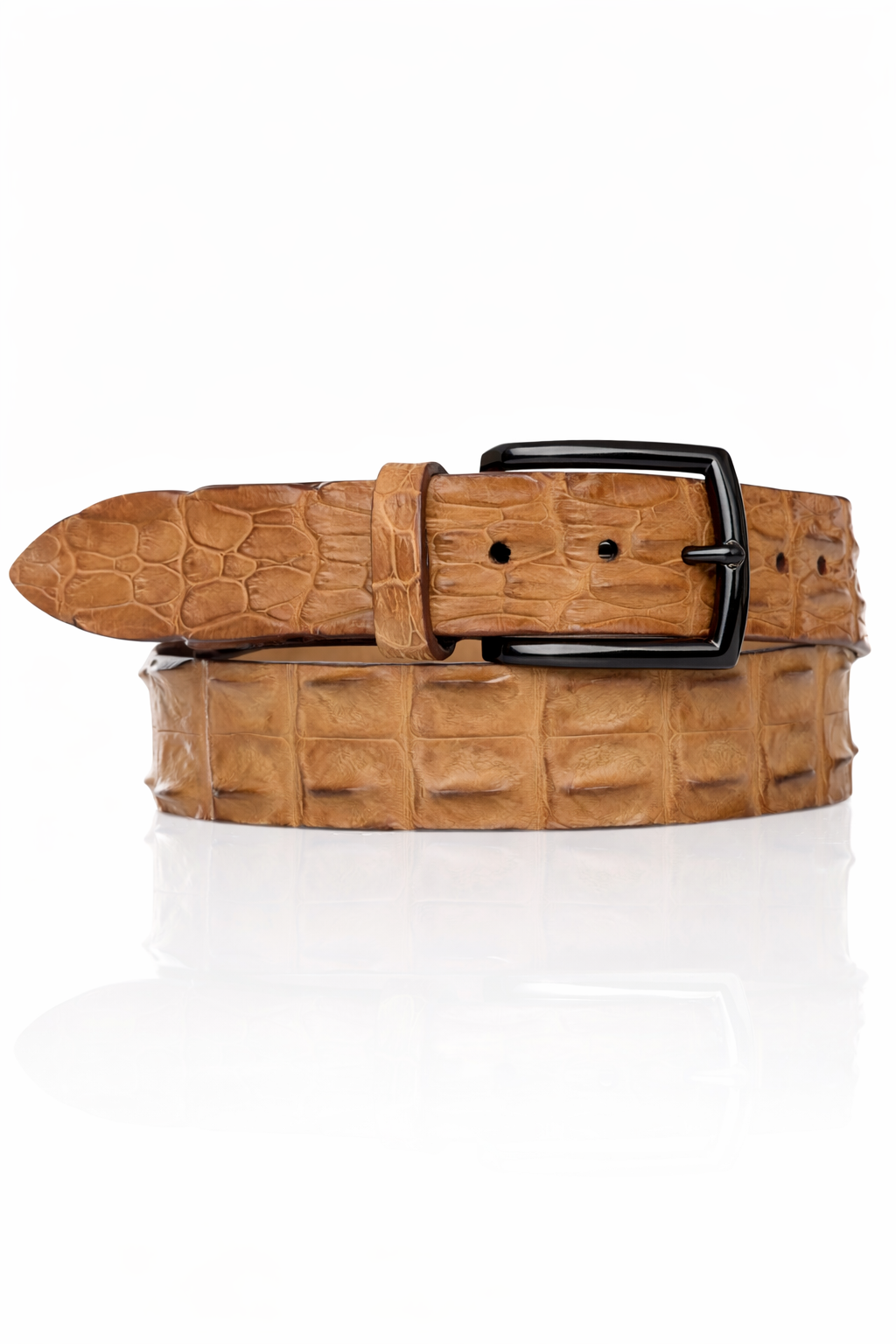 Exclusieve Ambachtelijke Riccamente Croco leren riem, Panamera Cognac, Gunmetal Black buckle