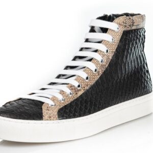 Exclusieve Riccamente Custom Sneaker Python leer Zwart met Taupe