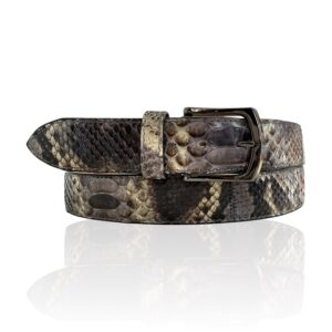 Exclusieve Python leren riem, Gun metal Black buckle, Riccamente Indio Grijs, Zwart, Wit