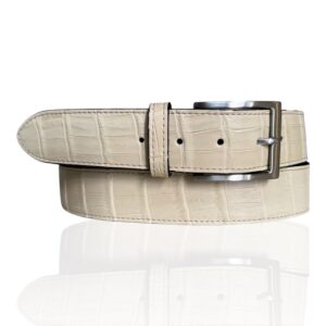 Exclusieve Croco leren riem, Riccamente Himalayan Beige White