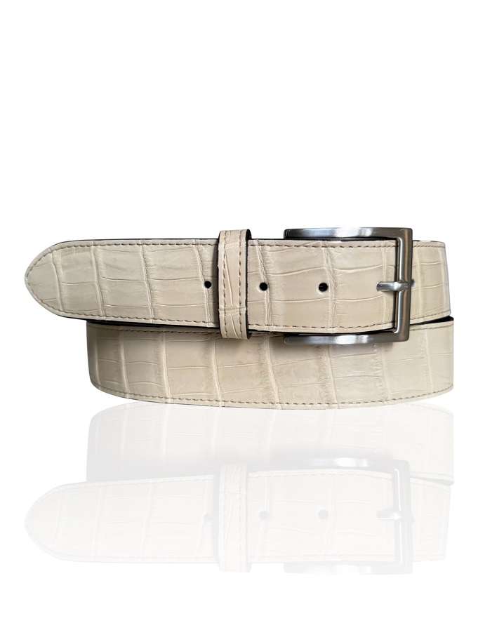 Exclusieve Croco leren riem, Riccamente Himalayan Beige White
