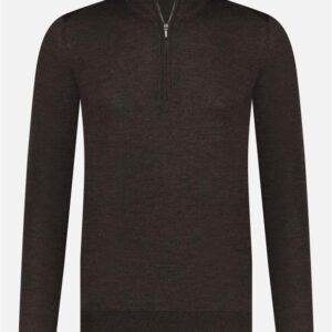 Riccamente Italiaanse Cashmere, Zijde Merino trui, halve rits,  Napoli Bruin