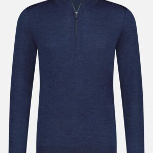 Mooie Riccamente Italiaanse Merino trui, halve rits, Napoli Blauw