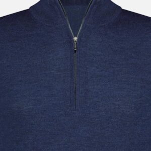 Alternative view of Mooie Riccamente Italiaanse Merino trui, halve rits, Napoli Blauw