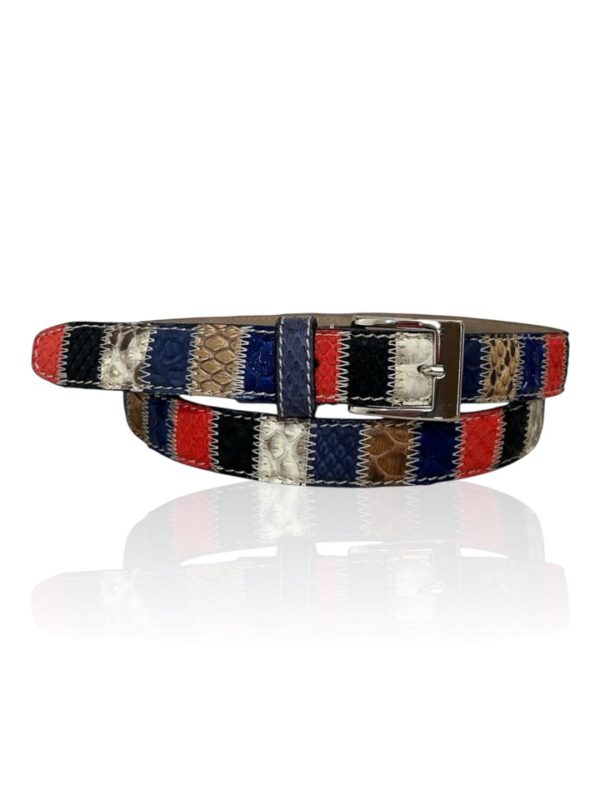 Mooie Riccamente Python leren riem multicolor patch blauw wit rood etc 2.5 cm
