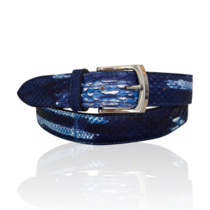 Mooie Python leren riem Riccamente Blauw met Wit