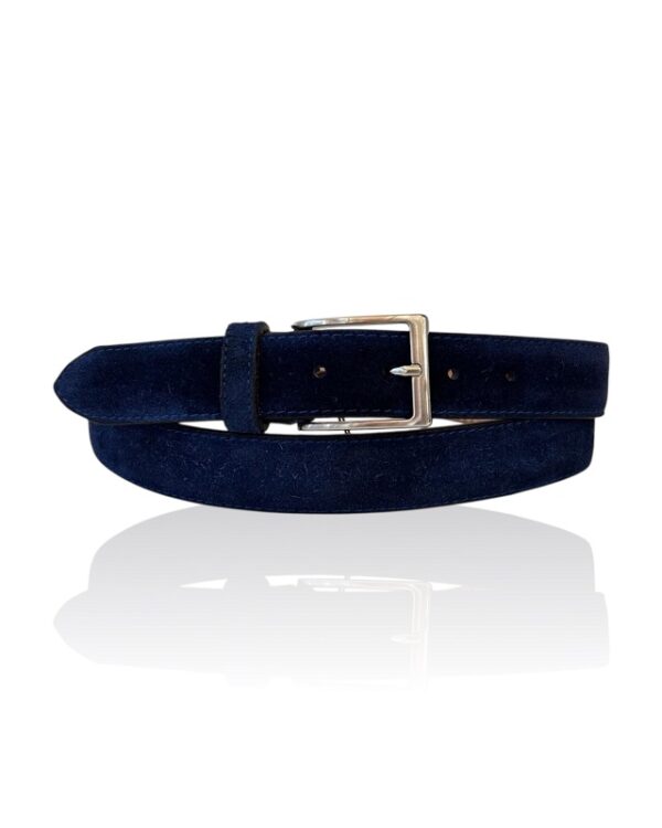 Exclusieve Italiaanse Suede leren riem, Riccamente Damico Velvet blauw 3.5 cm breed