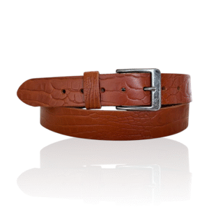 Mooie Italiaanse Croco Leren riem Riccamente Barrio cognac bruin, ook grote maten