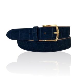 Alternative view of Exclusieve Riccamente Croco Nubuck lederen riem Bellagio donkerblauw, Gouden gesp