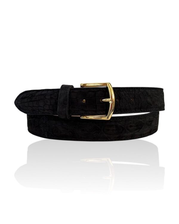 Exclusieve Riccamente Croco Nubuck lederen riem Bellagio Zwart, Gouden gesp