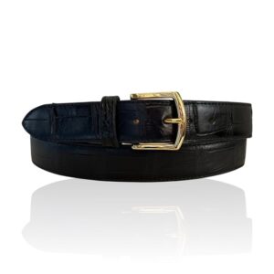 Exclusieve Riccamente Croco lederen riem Caviar Zwart, Gold buckle, ook grote maten