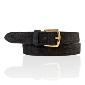 Exclusieve Riccamente Croco Nubuck lederen riem Bellagio Zwart, Gouden gesp