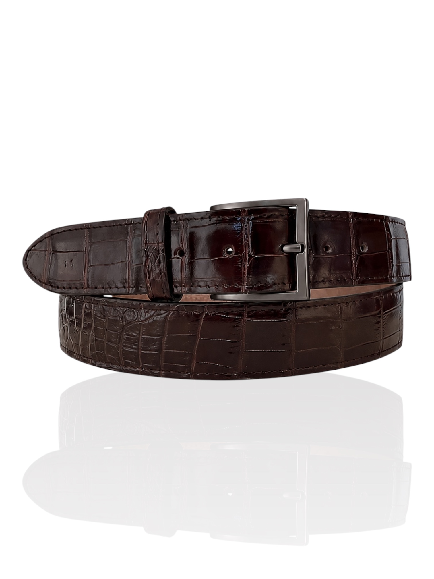 Exclusieve Riccamente Croco lederen riem Risotto Bruin, Ook grote maten, Gunmetal gesp