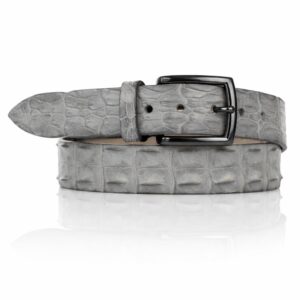 Exclusieve Ambachtelijke Croco leren riem, Gunmetal black buckle, Riccamente Nardi Grijs