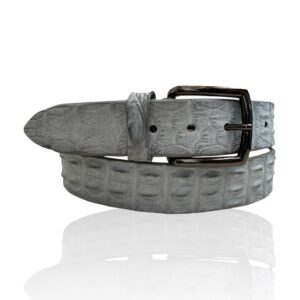 Exclusieve Ambachtelijke Croco leren riem Riccamente Nardi Grijs, Gunmetal