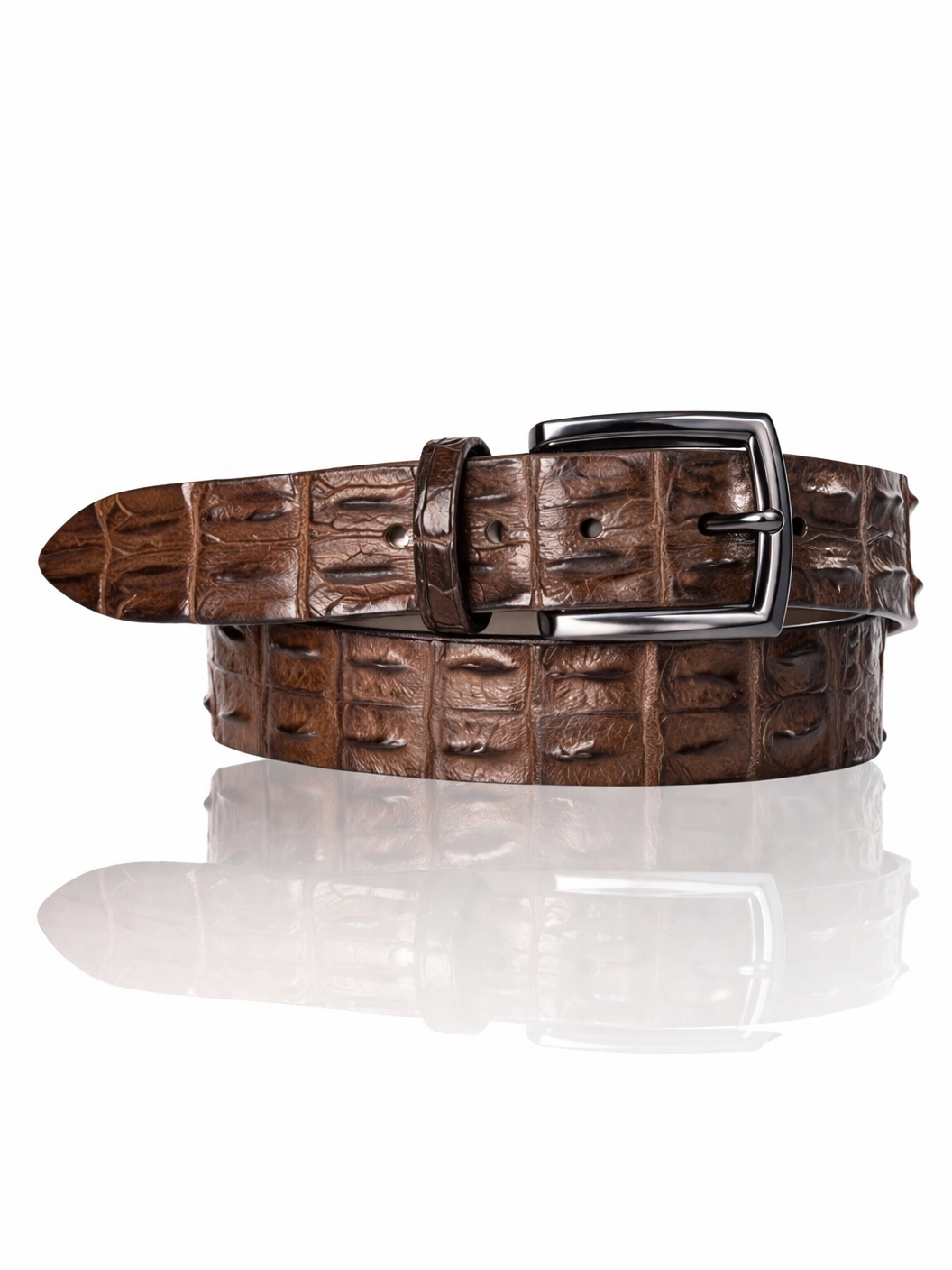 Luxe Croco Leren riem, Gunmetal buckle, Riccamente Baretta Bruin Italiaans Design