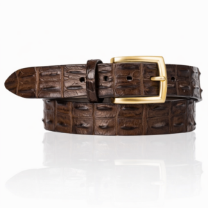 Luxe Croco Leren riem, Riccamente, Baretta Bruin Italiaans Design, Licht Gouden gesp