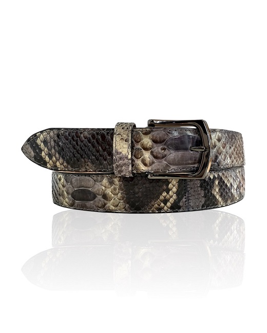 Exclusieve Riccamente Python leren riem, Gun metal Black buckle, Indio Grijs, Zwart, Wit