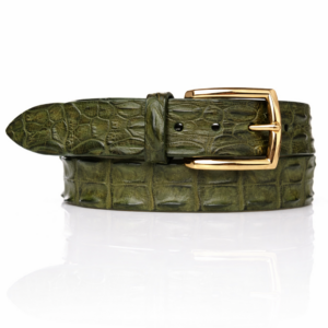 Exclusieve Riccamente Croco leren riem, Amante groen, Licht Gouden gesp
