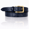Exclusieve Ambachtelijke Riccamente Croco leren riem, Licht Gouden gesp, Napoli Donkerblauw