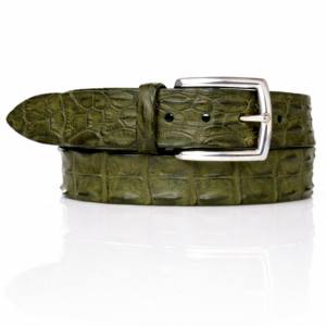Exclusieve Riccamente Croco leren riem, Zilveren gesp, Amante Groen,