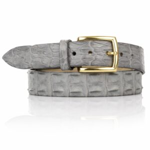 Exclusieve Ambachtelijke Croco leren riem, Riccamente Nardi grijs, licht Gouden gesp
