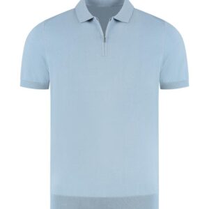 Mooie Riccamente Italiaanse Polo met halve rits Napoli Blauw