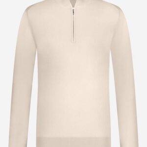 Mooie Riccamente Italiaanse Trui, met halve rits, Napoli Beige