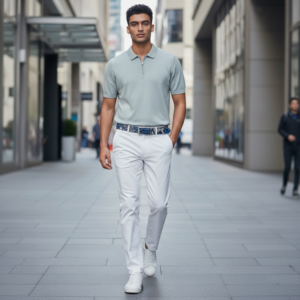 Alternative view of Mooie Riccamente Italiaanse Polo met halve rits Napoli Blauw