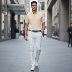Alternative view of Mooie Riccamente Italiaanse Polo met halve rits Napoli Beige