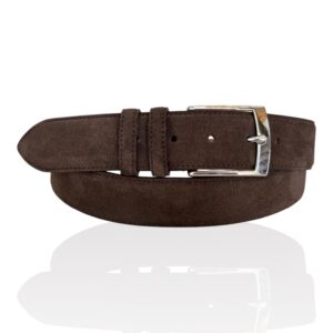 Exclusieve Italiaanse Suede leren riem, Riccamente Croissant donkerbruin 4 cm breed