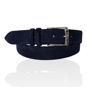 Exclusieve Italiaanse Suede leren riem, Riccamente Monaco donkerblauw 4 cm breed