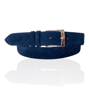 Exclusieve Italiaanse Suede leren riem, Riccamente Damico Velvet jeansblauw 4 cm breed