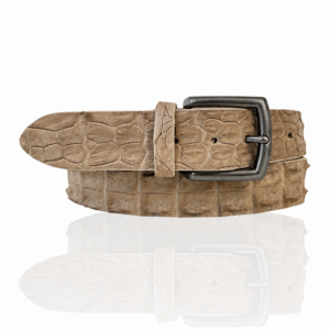 Premium Riccamente Croco leren riem, Gunmetal Gesp, Beige Creme