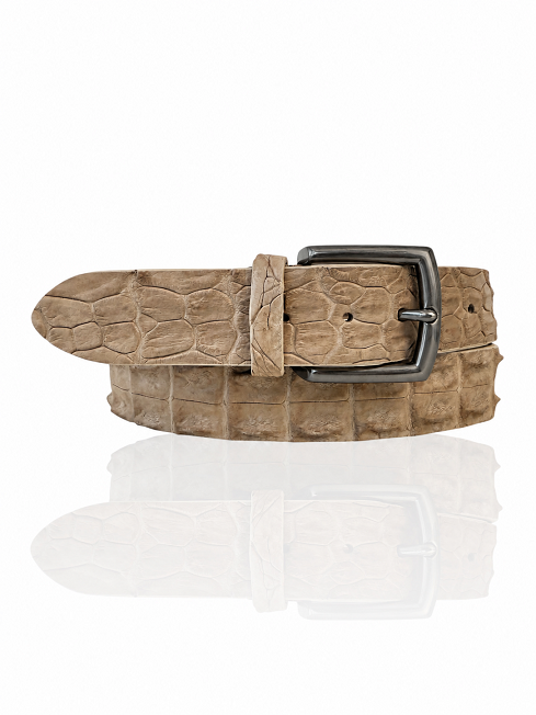 Premium Riccamente Croco leren riem, Gunmetal Gesp, Beige Creme