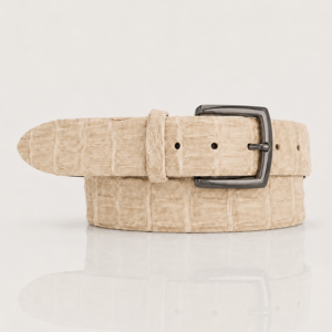 Premium Riccamente Croco leren riem, Gunmetal Gesp, Beige Creme