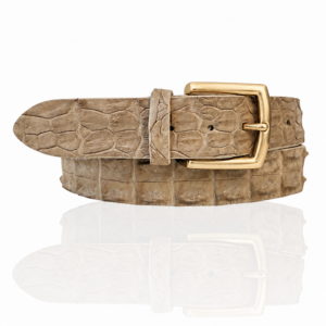 Premium Riccamente Croco leren riem, Gouden Gesp, Beige Creme
