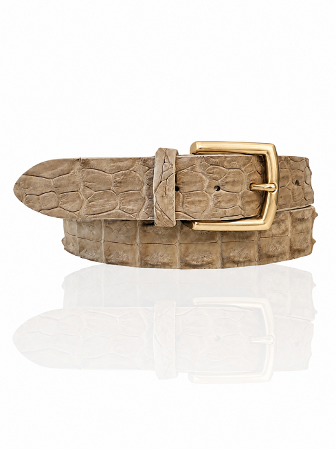 Premium Riccamente Croco leren riem, Gouden Gesp, Beige Creme