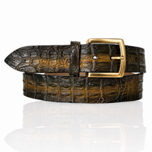 Special Handpaint Croco leren riem Gouden Gesp, Baretto Bruin, Beige, Cognac