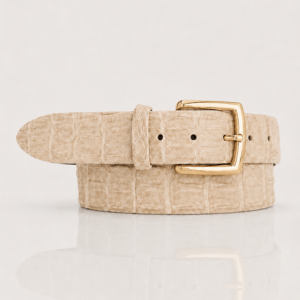 Premium Riccamente Croco leren riem, Gouden Gesp, Beige Creme