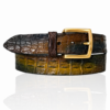 Special Handpaint Croco leren riem Gouden Gesp, Massimo Blauw, Bruin, Camel
